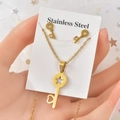 Golden stainless steel jewelry set featuring star and heart hollow key pendant necklace - TT-009/Gold Key