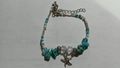 Blue natural stone beaded anklet with silver starfish pendant and adjustable chain - Starfish Style (11692) / Blue