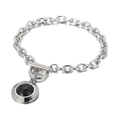 Silver stainless steel chain bracelet with a black faceted stone pendant and OT clasp - Silver Chain Black Rhinestone Style (KB162161-Z)