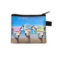 Polyester alpaca print coin purse for kids featuring cute lamas with sun hats - White Beach Hat Alpaca