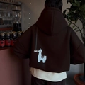 Dark brown oversized hoodie with white alpaca print, fleece texture, back view style - S / Brown