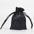 Luxurious black satin drawstring jewelry pouch with silky finish on white background - 7*9cm / Black