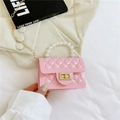 Pink jelly handbag for girls with quilted pattern, pearl handle, and gold chain strap - Pink