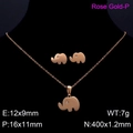 Rose gold elephant jewelry set with necklace and studs featuring crystal accents - Rose Gold Two-Piece Set (KKS119844-K)