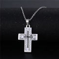 Silver stainless steel cross pendant necklace with sparkling crystal pave inlay - NZ24 Rhinestone Cross
