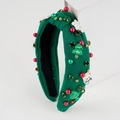 Serre-tête de Noël en tricot vert avec flocons de neige, bonhommes de neige et strass brillants - Style Bonhomme de Neige / Vert