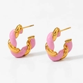 Boucles d'oreilles créoles torsadées rose et or avec finition émail couleur macaron - Rose