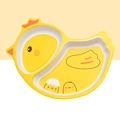 Cute yellow chicken bamboo fiber divided plates for toddlers in a playful cartoon design - 046 Chick Plate