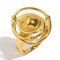 Anello bicolore in acciaio inossidabile placcato oro 18K con perla lucida e anelli opachi - US 6 / Stile Anello Grande e Piccolo / Orbitale Planetario / Oro