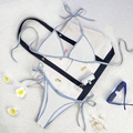White and light blue contrast bikini set with halter ties and side-tie bottoms - Deep and Light Blue