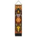 Vertical wall scroll art featuring psychedelic bee and hexagon motifs with black tassels - 32.5x130cm / Psychedelic Face