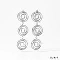 Silver geometric spiral long tassel earrings with triple linked circles in elegant style - Silver Triple Spiral Circle Long Style (D2835)