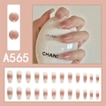 Coffin style press-on nails A565 with nude to pink gradient and glossy finish - Nude Pink Gradient Glossy (A565)