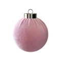 Pink velvet Christmas ball ornament with soft texture and metallic top hanging loop - Pink