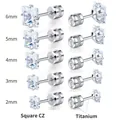 Orecchini a bilanciere in titanio con zirconi quadrati e montatura a quattro griffe - Tondo Oro Bianco / 2mm-6mm