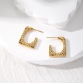 Pendientes de aro vintage en acero inoxidable dorado con textura martillada - 2# Textura Martillada Cuadrada