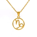 Titanium steel necklace featuring a golden circular hollow Capricorn zodiac pendant - Capricorn