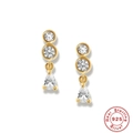 Orecchini pendenti in argento S925 placcato oro con tre pietre di zircone cubico - Stile Semplificato con Incastonatura a Griffe a Pera (Oro #4) / Argento 925 / Oro