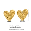 Textured gold heart-shaped stainless steel stud earrings in wrinkled finish - Heart Hammered Stud (FYD6195)