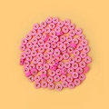 Pink cylinder polymer clay beads with red hearts for DIY jewelry and bracelets - Pink Heart