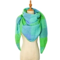 Plaid triangle scarf in blue and green checkered pattern with textured loop yarn finish - 19# Green