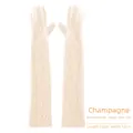 Champagne bridal tulle gloves with white pearls, 55cm long semi-sheer wedding sleeves - Champagne (Full Finger With Pearls)
