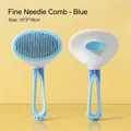 Blue and white self-cleaning pet slicker brush with ergonomic handle and stainless needles - Fine Pin Blue