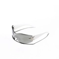 Y2K rimless sunglasses with grey shield lenses and silver star detail on white arms - Gradient Silver Mirror
