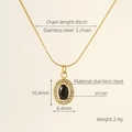 Collana in acciaio dorato con pendente in zircone nero ovale e catena lunga 45 cm - Collana Oro-Zirconia Nera
