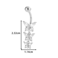Silver belly button ring with three clear zircon butterfly charms, 2.32cm total length - Triple Butterfly Long Style (0168-9#) / Silver