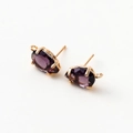 Pair of purple teardrop zircon earrings in gold-plated settings for DIY jewelry making - Dark Purple