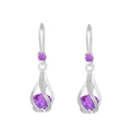 Elegant silver drop earrings featuring vibrant purple zircon stones and crystal accents - Earrings / Purple