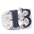 Punk style stainless steel ring with lucky number 13 and vintage dragon claw texture - US 10 / Steel with Black Enamel