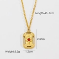 Detailed view of golden rectangle pendant with red gemstone and dimensions info - Red Agate