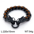 Herren Punk Lederarmband in Braun mit Drachenköpfen aus schwarzem Stahl 220x15mm - Stil A Braunes Leder Schwarz