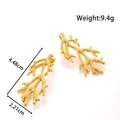Textured gold stainless steel coral branch earrings on white background, 4.48cm long - Coral Branch / Gold