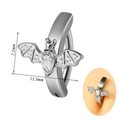 Silver stainless steel bat navel ring with white zircon studs and size dimensions - 1.6x10mm / Bat Shape Style