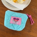 Quilted mint green square pouch with pink label and soft rope knot zipper detail - Cream Blue Heart Quilted Mini Bag