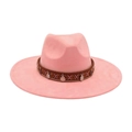 Roze breedgerande fedora hoed met etnische weefband en vintage munt hanger details - Eén maat / Oudroze