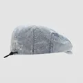 Detail of light blue denim kids beret featuring adjustable drawstring and embroidery - 52cm (3-6 Years) / Light Blue