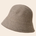 Women's minimalist ribbed knit bucket hat in taupe grey with a textured structure - Khaki