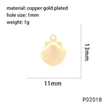 Détails du pendentif coquillage: cuivre plaqué or, 13x11mm, trou 1mm, poids 1g - Style Coquille Saint-Jacques (P02018) / Doré