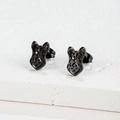Matte black stainless steel hollow origami dog stud earrings with a modern design - French Bulldog / Black