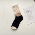 Tricolor block cashmere socks in beige camel and black ribbed knit style - One Size / Off-White Ribbed