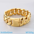 Polished heavy 43mm wide golden cuban link chain bracelet in stainless steel - 43cm / Gold