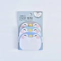 Cute penguin cartoon sticky notes set in blue and grey variants, 3 pads of 15 sheets - Penguin Styles
