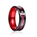 Herenring met zwart drakenpatroon, rode koolstofvezel inleg en een rode edelsteen - US 6 / Rood