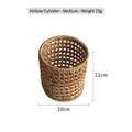 Handwoven medium rattan storage cylinder with natural hexagonal hollow weave pattern - Rattan Hollow Cylinder Medium 10*11cm