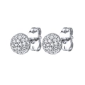Classic 18k silver round pave set diamond stud earrings with butterfly back closure - Silver White Rhinestone