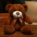 Classic dark brown teddy bear plush toy with a soft ribbon on a dark wood table - 35cm / Coffee